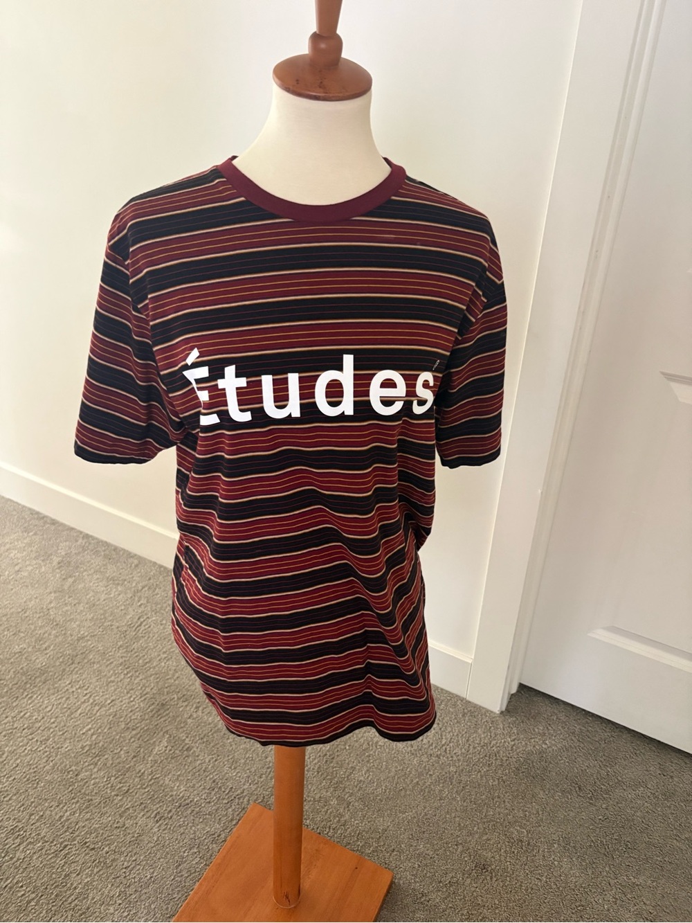 Etudes Studio Striped Crewneck Tee in Burgundy and Black